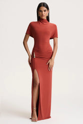 Arlena | Rust High-Neck Wrapped Maxi Dress