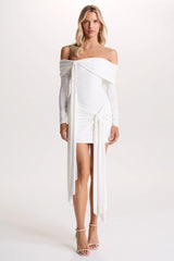 Essie | White Bardot Wrap Mini Dress With Sash Detail