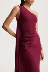 Adelina | Burgundy One-Shoulder Maxi Dress With Drape
