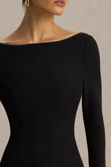 Caty | Black And White Long-Sleeved Maxi Dress With Oversized Bow And Ruffled Detailing