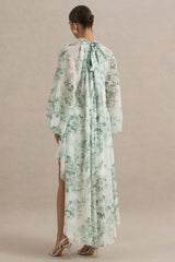 Delphia | Green Floral Print High-Neck Maxi Dress