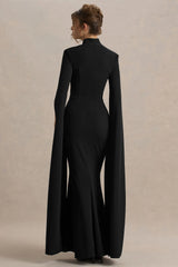 Esme | Black Square-Neck Maxi Dress With Cape Sleeves