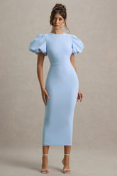 Dakota | Powder Blue Puff-Sleeve Midi Dress