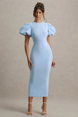 Dakota | Powder Blue Puff-Sleeve Midi Dress