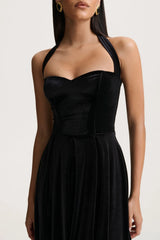 Esmeray | Black Velvet Sweetheart-Neck Midi Dress