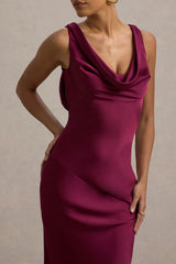 Alesso | Burgundy Satin Cowl-Neck Slip-Maxi Dress