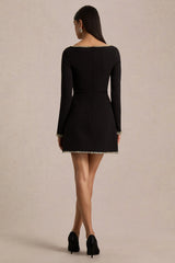 Caia | Black Embellished Square-Neck Mini Dress
