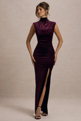 Abilene | Port Velvet High-Neck Split Maxi Dress