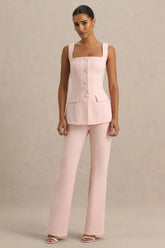 Aceline | Baby Pink Square-Neck Tailored Jumpsuit