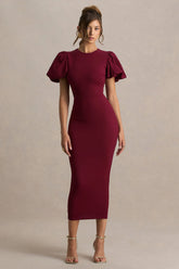 Dakota | Burgundy Puff-Sleeve Midi Dress