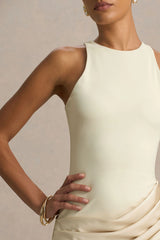 Akari | Champagne Crew-Neck Maxi Dress With Satin Skirt