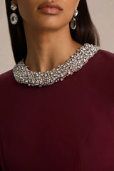 Eletta | Burgundy Embellished Crew-Neck Mini Dress