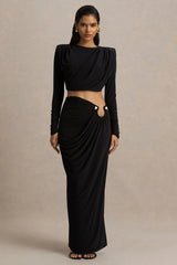 Avaline | Black Wrap Maxi Skirt With Ruched Detailing