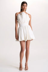 Distinguished | White Asymmetric Ruffled Mini Dress