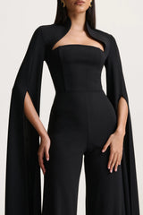 Elisabetta | Black Square-Neck Jumpsuit With Cape-Sleeves