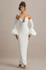 Annalisa | Cream Bandeau Maxi Dress With Satin Cuffs