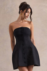 Anniston | Black Bandeau Tailored Buttoned Mini Dress