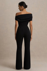 Alexandra | Black Asymmetric-Neck Draped Jumpsuit