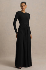 Estrella | Black High-Neck Maxi Dress With Ruched Detailing