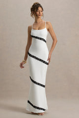 Elizabeth | White & Black Strappy Lace-Trimmed Maxi Dress