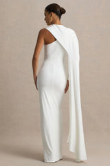 Dawn | Cream High-Neck Maxi Dress With One Long Cape-Sleeve