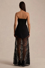Brandi | Black Bandeau Maxi Dress With Lace Skirt