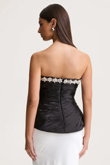 Ambria | Black Satin Hand-Embellished Sweetheart-Neck Corset Top