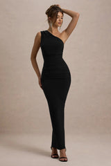 Dalarie | Black One-Shoulder Gathered Maxi Dress