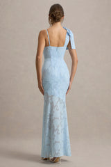 Chyna | Light Blue Cowl-Neck Maxi Dress With Bow Strap