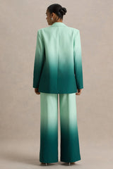 Enya | Emerald Ombre Plunge-Neck Satin Blazer