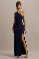 Dressing Up | Navy One Shoulder Maxi Dress With Open Back Detail