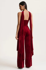 Arcane | Burgundy Velvet Bandeau Jumpsuit With Scarf