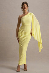 Clementina | Lemon Asymmetric Cape Sleeve Maxi Dress