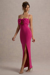 Emmalou | Hot Pink Strappy Split Maxi Dress With Bow