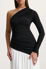 Danila | Black And White Asymmetric-Neck Maxi Dress With Drop-Waist