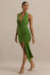 Centrepiece | Green Cowl-Neck Wrap Mini Dress With Sash