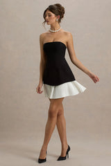 Autumn | Black & White Bandeau Mini Dress With Pleats