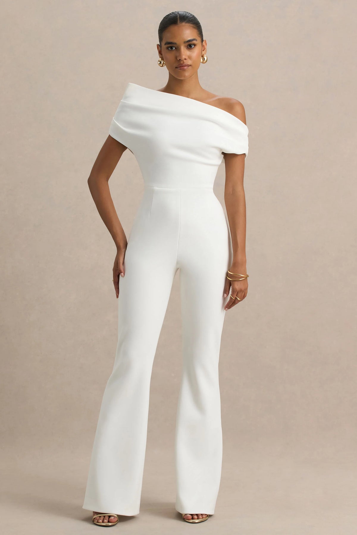 Alexandra | White Asymmetric Draped Jumpsuit