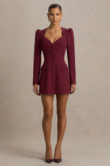 Carmen | Burgundy Sweetheart-Neck Tailored Mini Dress