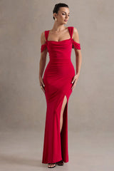 Amoura | Red Square-Neck Draped Wrap Maxi Dress