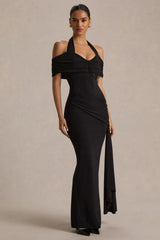 Camille | Black Bardot-Neck Maxi Dress