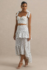 Emry | White Polka Dot High-Waist Maxi Skirt With Ruffle Detail