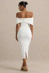 Bayshore | White Bow Bardot Midi Dress