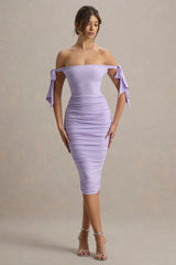 Citrus | Lilac Bardot Bodycon Midi Dress With Bow Sleeves