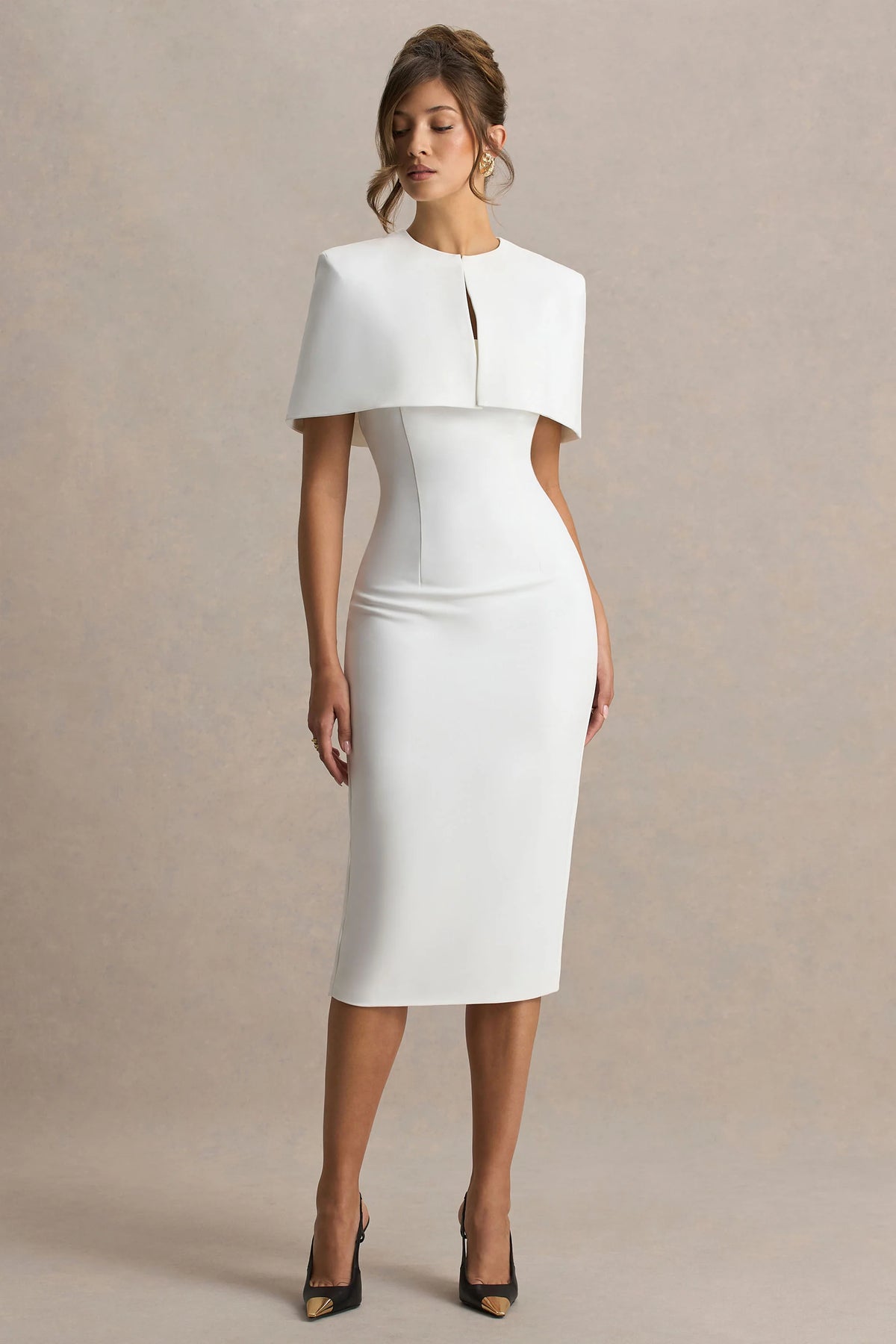 Baylor | White Midi-Dress With Removable Cape