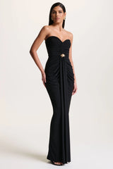 Beverly | Black Bandeau Maxi Dress With Gathered-Detailing