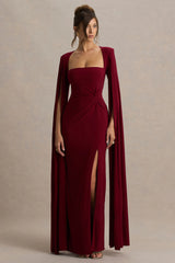Claretta | Berry Square Neck Twisted Maxi Dress With Cape Sleeves