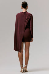 Celeste | Burgundy Long-Sleeve Mini Dress With Cape Sleeve