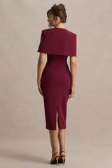 Baylor | Burgundy Midi-Dress With Removable Cape