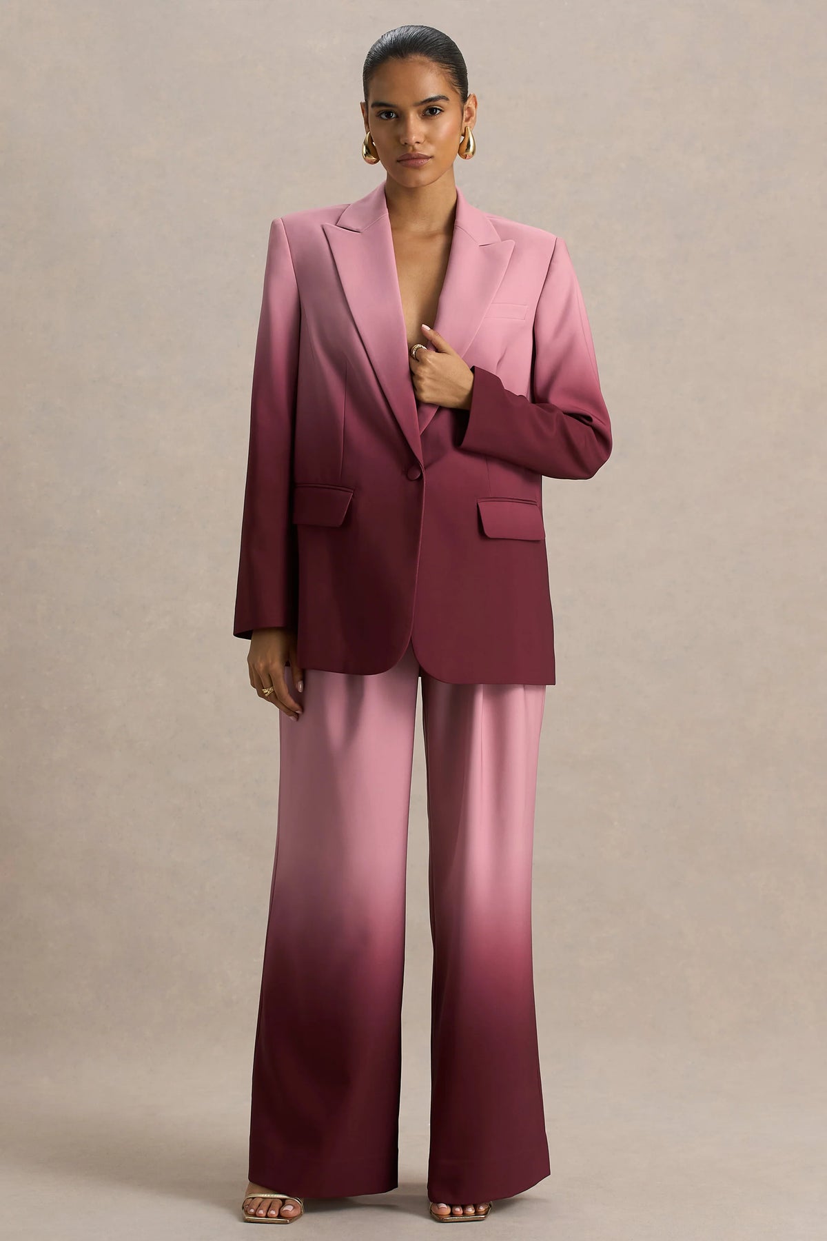 Enya | Cherry Ombre Plunge-Neck Satin Blazer